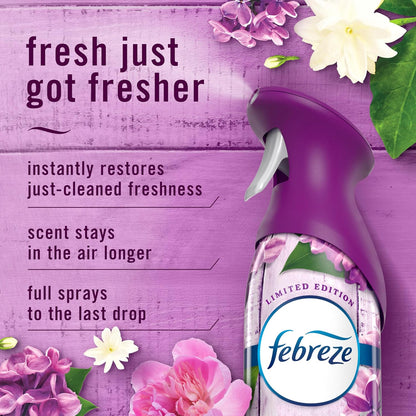 Febreze Air Mist, Air Freshener, Odor Fighting Room Spray, Deodorizer for Home Bathroom Kitchen Office Apartment, Lilac Sunrise, Warm Ocean Breeze, Summer Golden Hour Variety Pack, 8.1oz (Pack of 3)