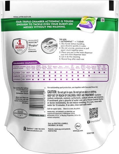 Cascade Platinum Power Boost Dishwasher Pods, Dishwasher Detergent, Dishwasher Soap, Dish Tabs, Dishwashing Tablets, Dish Detergent, Lemon, Actionpacs, 37 Count