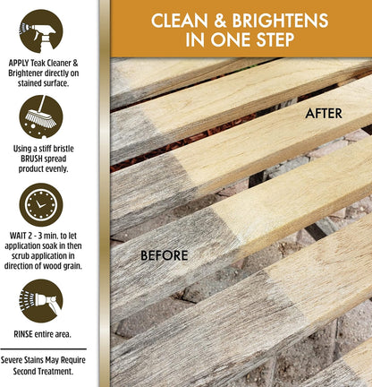 STAR BRITE Outdoor Collection Teak Cleaner & Brightener - One-Step Teak Restoration, Renew Weathered, Gray Teak for Refinishing or Oiling - 32 OZ Spray