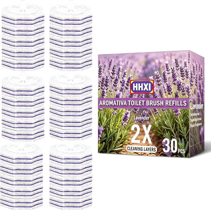 30Ct Aromative Toilet Brush Refills, Toilet Bowl Cleaner Refills, Double-Layer Cleaning Pads Added, Disposable Refill Heads for Toilet Bowl Cleaner Wands，Lemon, Blue Ocean, Lavender （Patented）