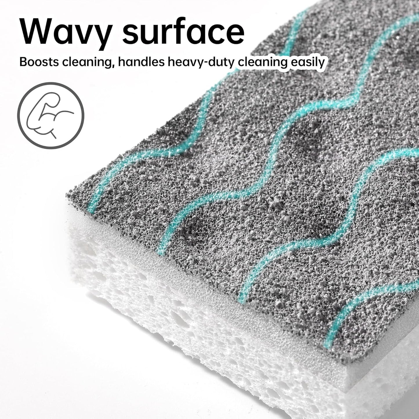 JOYMOOP Textured Clean Sponges, Dual-Sided Non-Scratch Soft Scrub Dish Sponge, Safe for Non-Stick Cookware, Kitchen and Household Cleaning, 12 Pack [Grey & White]