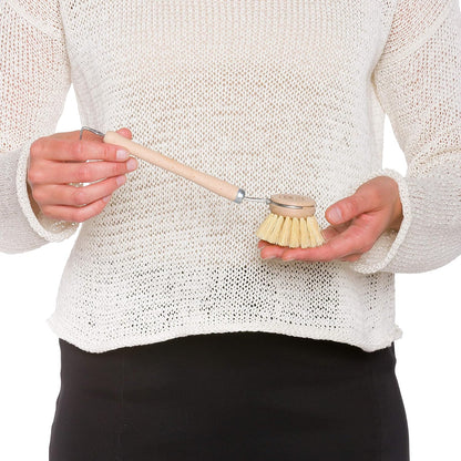 Redecker German-Made Horse Hair Bristle Dish Brush, Soft All-Purpose Scrubber for Kitchen & Household with Strong Horse Hair Bristles, 1-1/2 inch Replaceable Brush Head, Set of 2, 9-inches Long