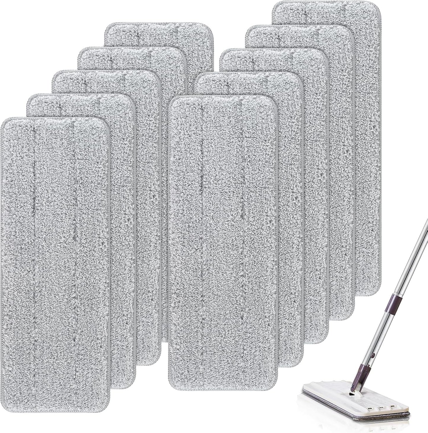 Microfiber Cleaning Pads: 10 Pack 13" X 4.9" Washable for Floor Cleaning Compatible with Tethys & Most 13 Inch Flat Mops - Replacement for Mop Bucket Set