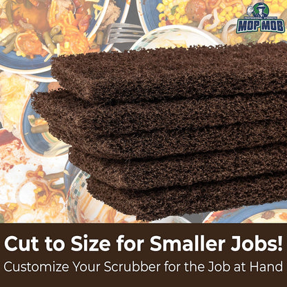Heavy Duty XL Brown Scouring Pad 5 Pack. 10 x 4.5in Large Multipurpose Nylon Scrubbing Sponges. Clean Bathrooms, Kitchens, Counters and Floors to Erase Grime and Make Surfaces Sparkle