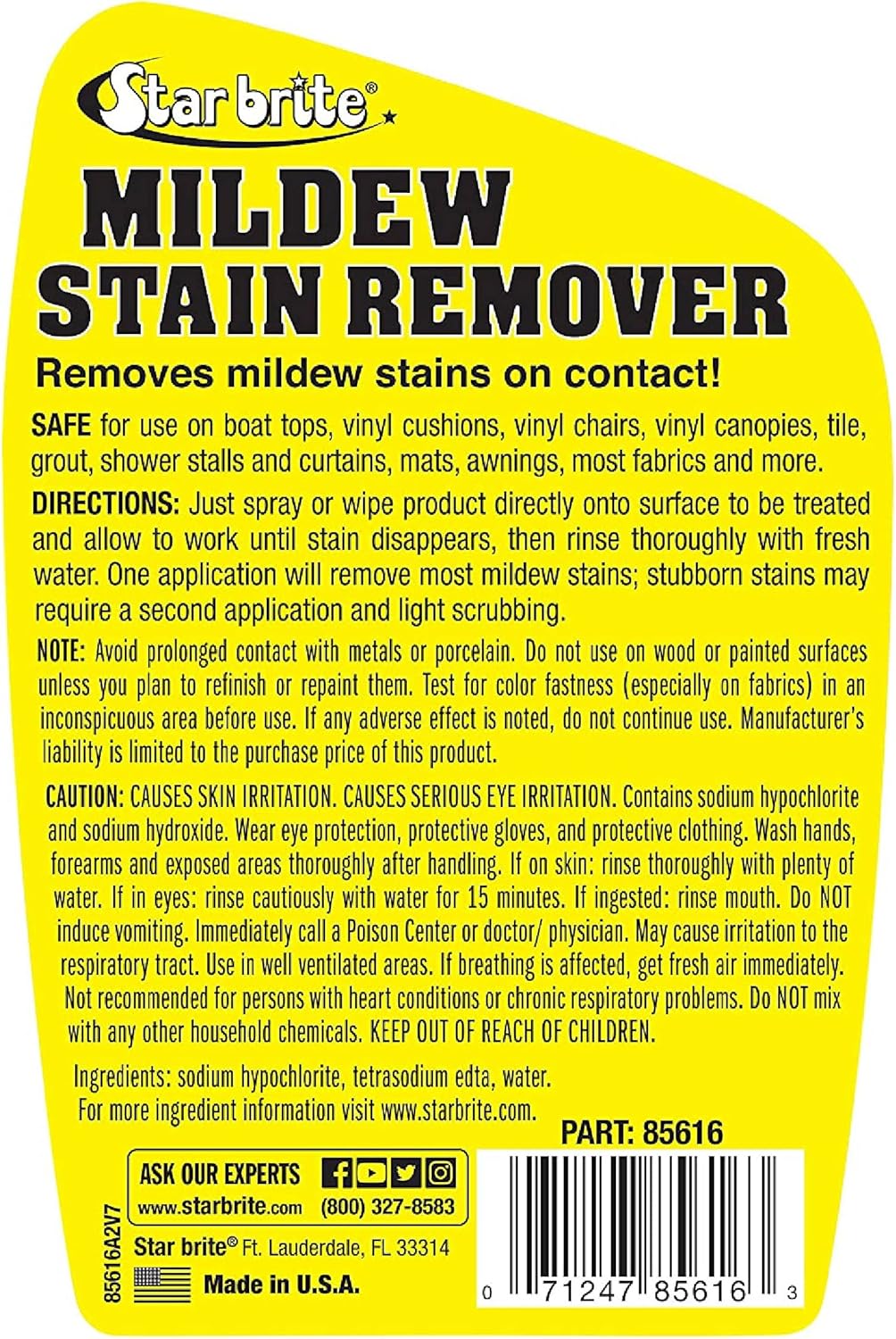 STAR BRITE Professional-Grade Mildew & Mold Stain Remover + Cleaner - Instant Contact Stain Removal, Ideal for Marine & Outdoor Upholstery
