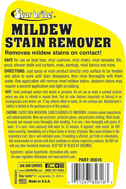 STAR BRITE Professional-Grade Mildew & Mold Stain Remover + Cleaner - Instant Contact Stain Removal, Ideal for Marine & Outdoor Upholstery
