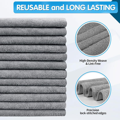 FIXSMITH Microfiber Cleaning Cloth - Pack of 8, Size: 12 x 16 in, Multi-Functional Cleaning Towels, Highly Absorbent Cleaning Rags, Lint-Free, Streak-Free Cleaning Cloths for Car Kitchen Home