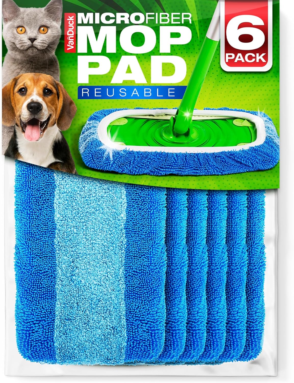 VanDuck Reusable Mop Pads Compatible with Swiffer Sweeper (4-Pack) - Washable Microfiber Mop Pads for Wet & Dry Use - All Purpose Floor Mopping and Cleaning Product