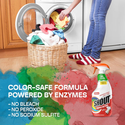 Shout Active Enzyme Laundry Stain Remover Spray for Clothes, Triple-Acting Formula Clings, Penetrates, and Lifts Tough & Everyday Stains - Prewash Refill 60oz (1.7L)