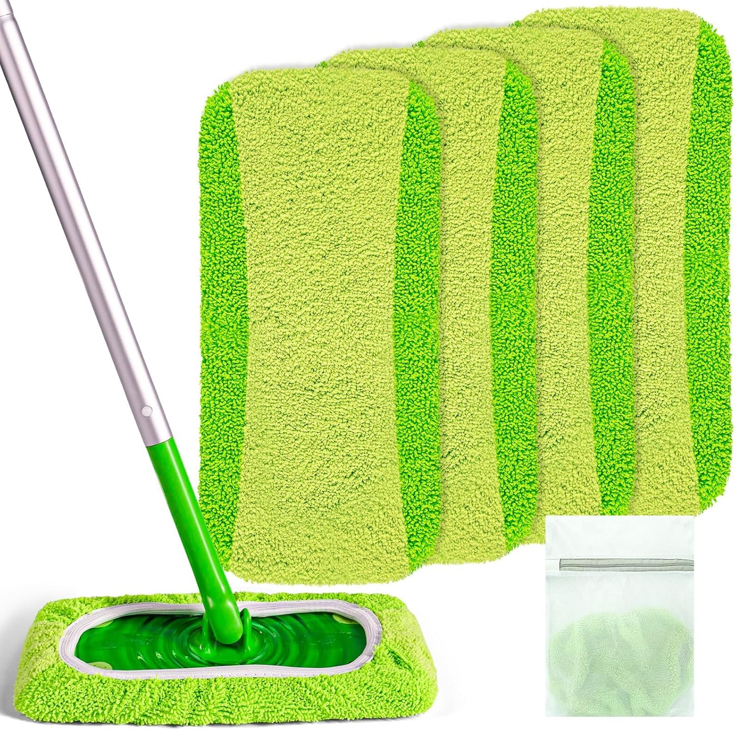 Reusable Mop Pads Compatible with Swiffer Sweeper Mop, Microfiber Dry Sweeping Cloths & Machine Washable Wet Pads Refill for Use on All Sealed Floors - Stone, Hardwood, Laminate & Tile (6 Blue)