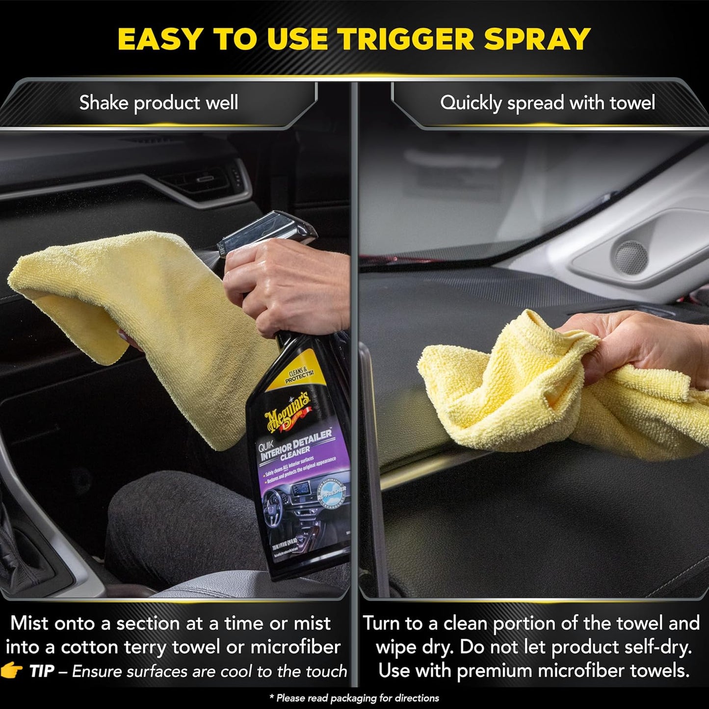 Meguiar's Quik Interior Detailer Cleaner, Quick Detailer Spray Cleans And Refresh Car Interiors, Use On Plastics, Leather & Rubber, Dashboards, Trim In Cars, Trucks & Suvs - 24 Oz Spray Bottle