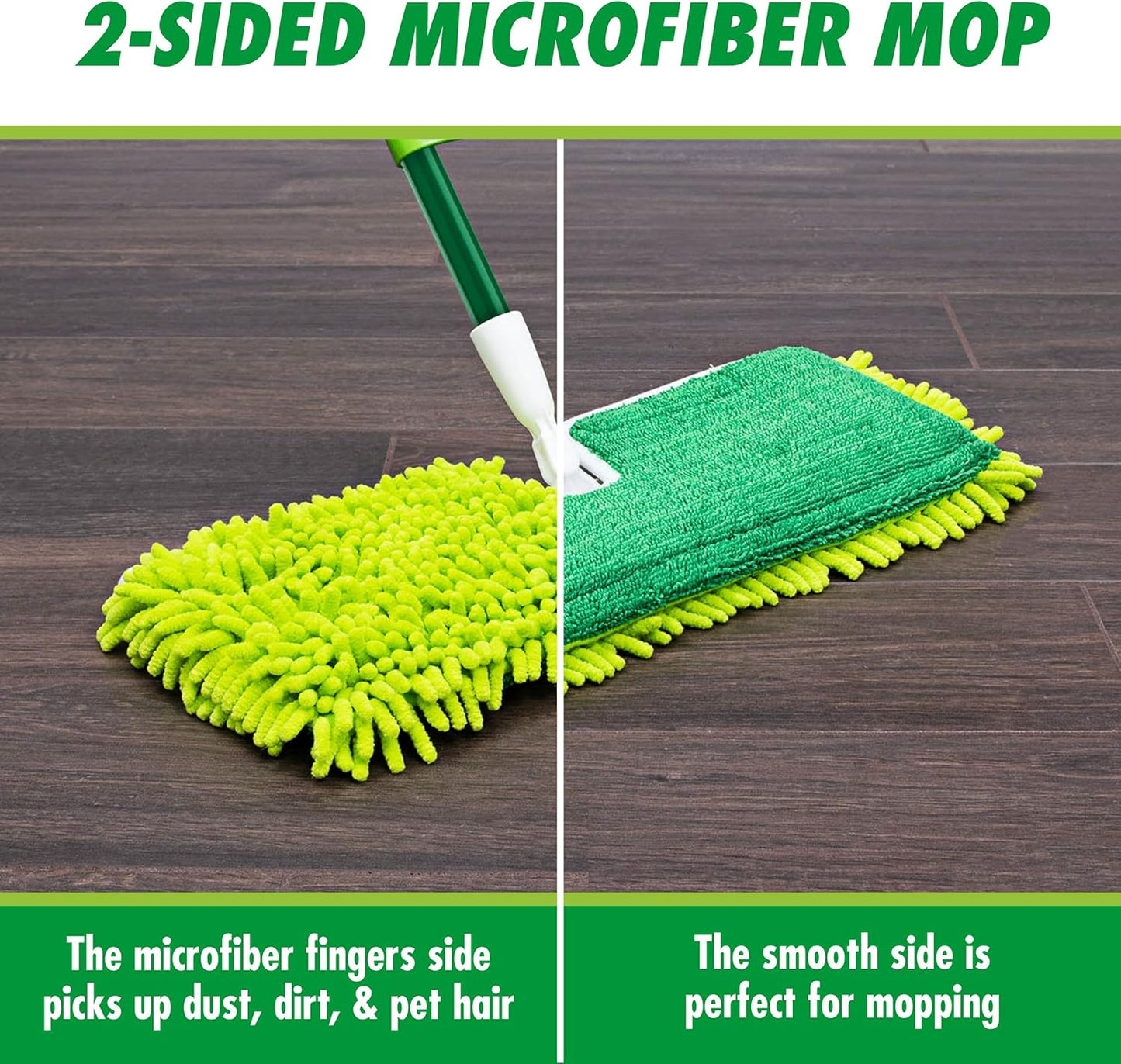 Libman 18" 2-Sided Microfiber Dust Mop, Double Sided Dry Wet Mops for Floor Cleaning, Hardwood, Laminate, Tile Cleaner, 360 Degree Swivel Head, 49” Long Handle