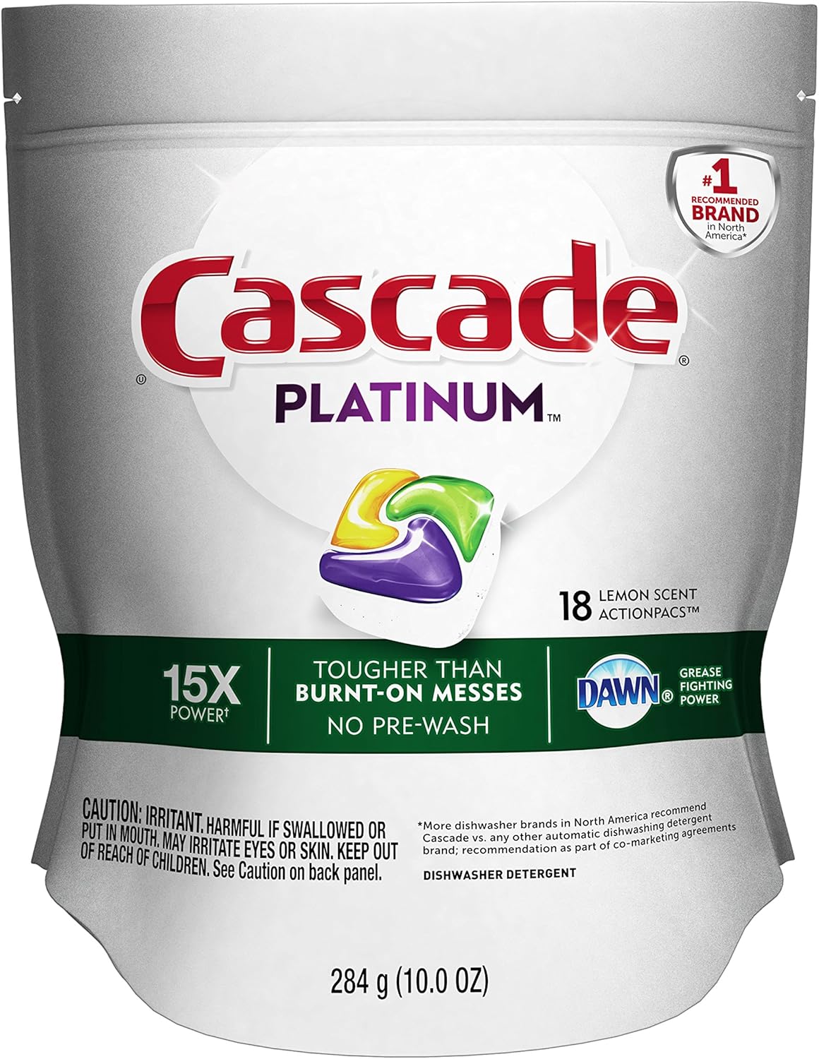 Cascade Platinum Power Boost Dishwasher Pods, Dishwasher Detergent, Dishwasher Soap, Dish Tabs, Dishwashing Tablets, Dish Detergent, Lemon, Actionpacs, 37 Count