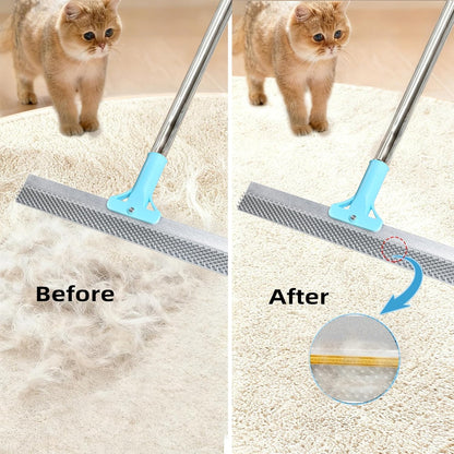 Lazyfeel Pet Hair Remover, Adjustable 18-54”Carpet Rake, Rubber Broom for Deep Clean, Dual-Sided Fur Remover Broom for Pet Hair, Furniture, Rugs, Stairs, Car, and More