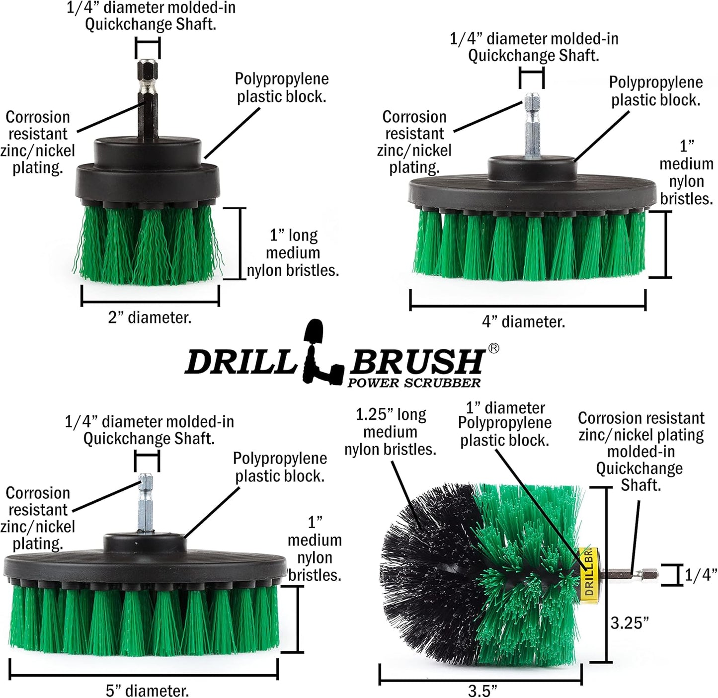 Nylon Drill Brush Attachment Set for Bathroom Cleaning - Power Scrubber Brush Kit for Bathtub, Shower, Tile, and Grout - All-Purpose Household Cleaning Brushes for Drill - Electric Grout Cleaner Kit
