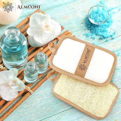 Almooni Natural Loofah Exfoliating Body Scrubber, Made with Natural Egyptian Shower Loofah Sponge, Bath Shower Loofah Sponge for Women and Men, for Face and Body That Gets You Clean - 2 Count (1 Pack)