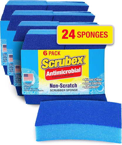 Non-Scratch Odor Resistant Scrub Sponge, Multi-Purpose Sponge for Kitchen and Household, Safe for Non-Stick Cookware (6 sponges)