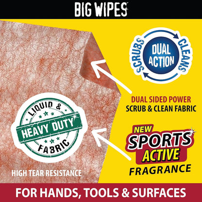 BIG WIPES Heavy Duty Industrial Textured Scrubbing Wipes (80 Count (Pack of 1), Multi-Purpose)