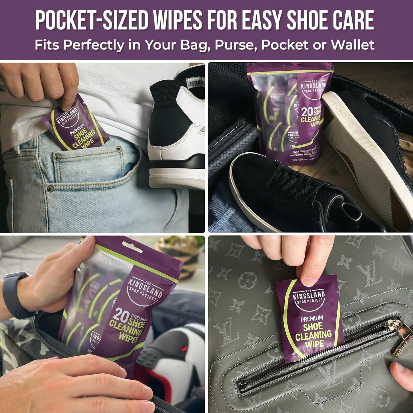 The Kingsland Shoe Project Premium Shoe Cleaning Wipes- Pack of 20 Individually Wrapped Eco-Friendly Shoe Wipes- Removes Dirt & Stains, Ideal For Leather, Rubber & Mesh- Travel Friendly