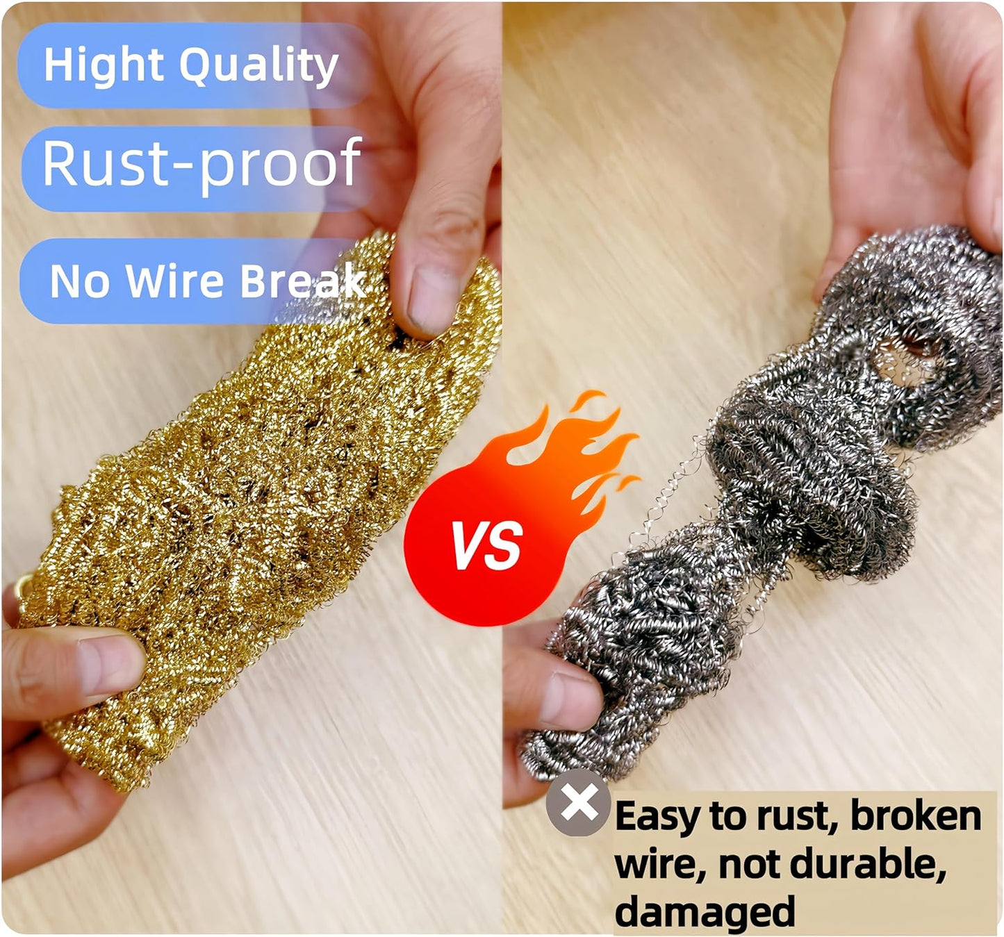 Marine Grade Brass Teak Scrubber not Cheap Stainless Steel Scrub Scouring Pad | Gentle Non-Scratch Deck | Rustproof | Premium Yacht Wood Restorer - Refinish Wood Furniture & Boat Teak