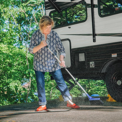 Camco Adjustable Broom and Dustpan - Portable & Compact Full Size Broom - Adjusts from 24-52 Inches, Ideal for RV, Marine, and Home Use (43623-A)