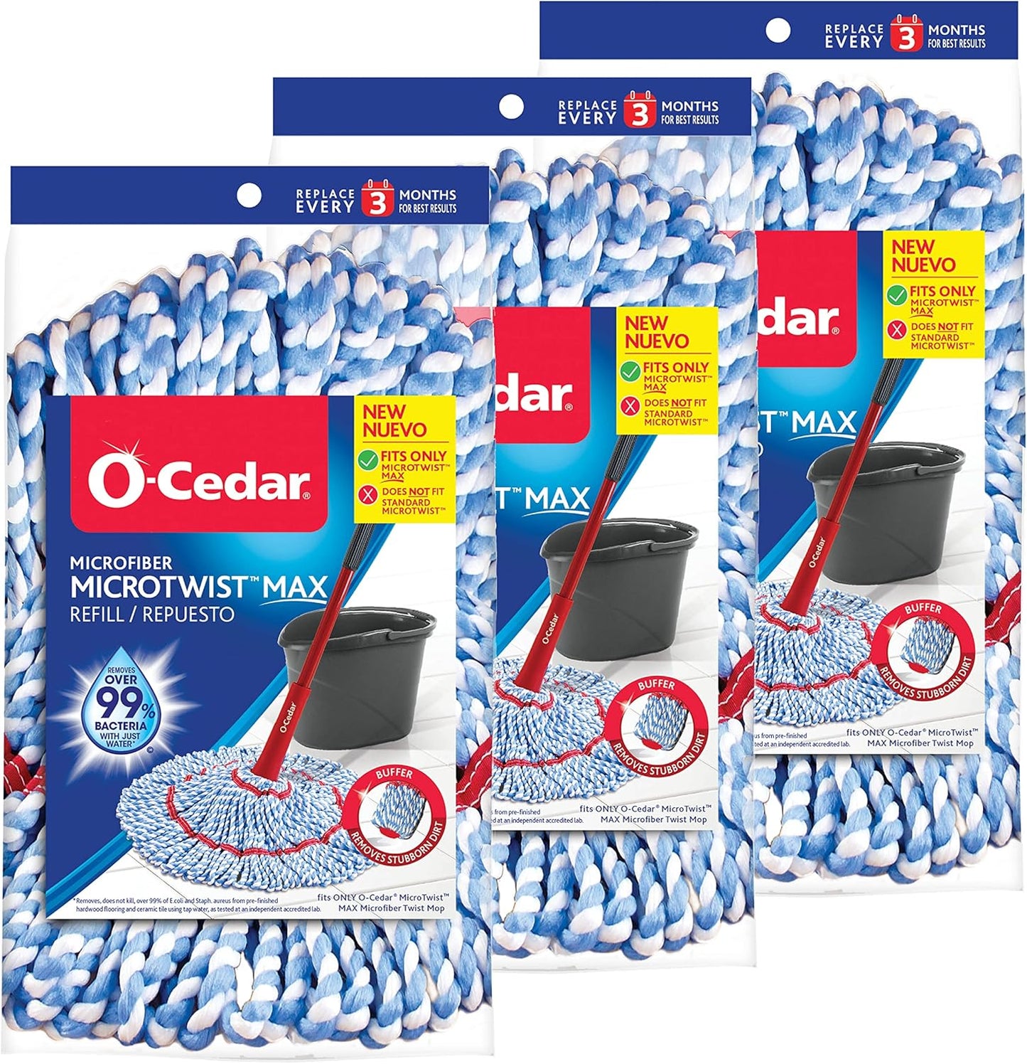O-Cedar Genuine MicroTwist MAX Twist Mop Head Replacement | Machine Washable | Reusable | Microfiber Refill | Removes 99% of Bacteria