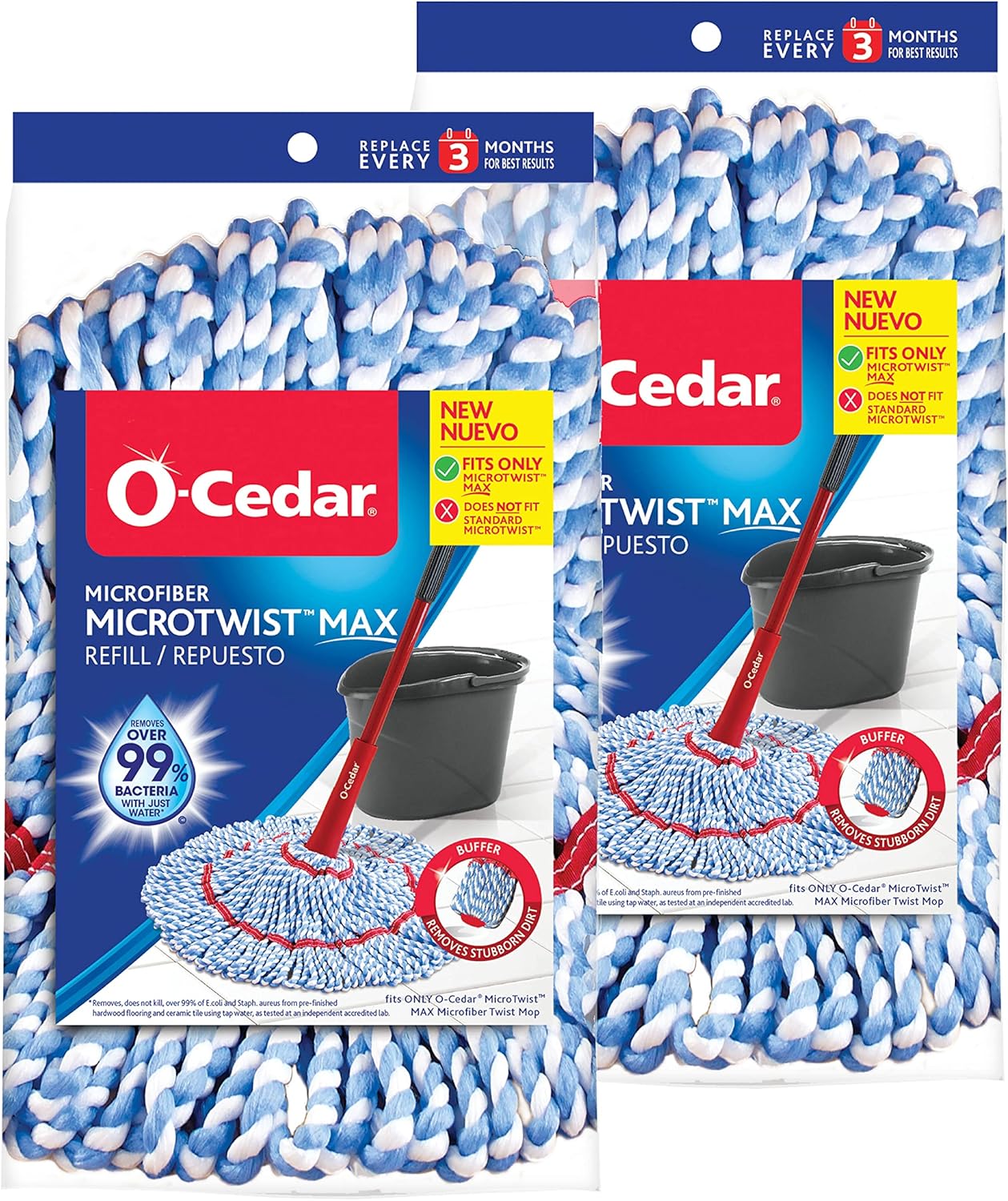 O-Cedar Genuine MicroTwist MAX Twist Mop Head Replacement | Machine Washable | Reusable | Microfiber Refill | Removes 99% of Bacteria