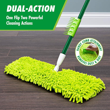 Libman 18" 2-Sided Microfiber Dust Mop, Double Sided Dry Wet Mops for Floor Cleaning, Hardwood, Laminate, Tile Cleaner, 360 Degree Swivel Head, 49” Long Handle