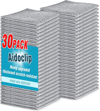 Aidoclip 10PCS Set Non-Scratch Steel Wool Dishcloth - Multi Purpose Wire Dishwashing Rags Kitchen Towels and Dishcloths Sets Durable Cleaning Pads Bathroom Home Essentials Cleaning Supplies Tools