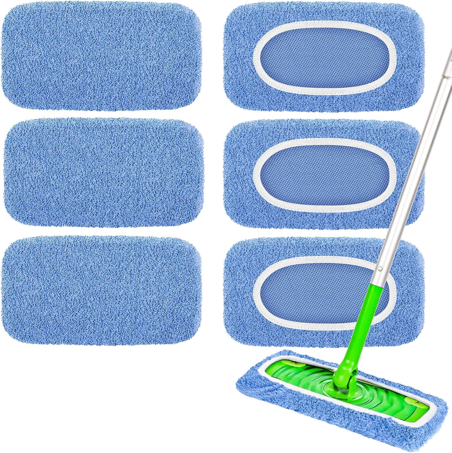 6-Pack Reusable Mop Pads Compatible with Sweeper Mop - 100% Coral Fleece Washable Refills - Microfiber Dry & Wet Sweeping Cloths for Multi-Surface/Hardwood Floor Cleaning