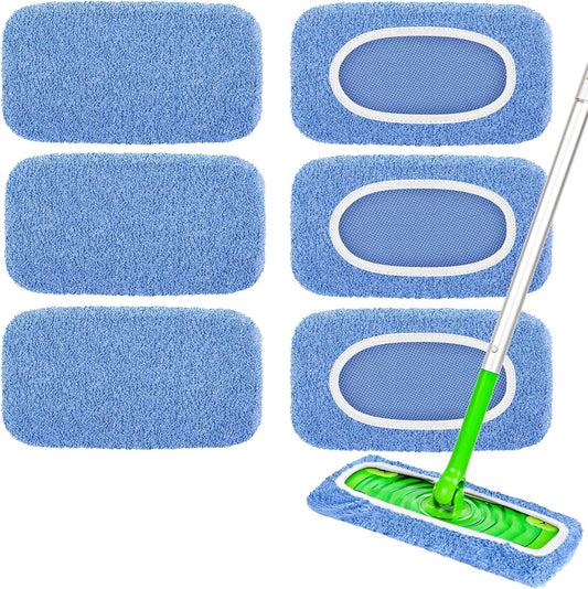 6-Pack Reusable Mop Pads Compatible with Sweeper Mop - 100% Coral Fleece Washable Refills - Microfiber Dry & Wet Sweeping Cloths for Multi-Surface/Hardwood Floor Cleaning