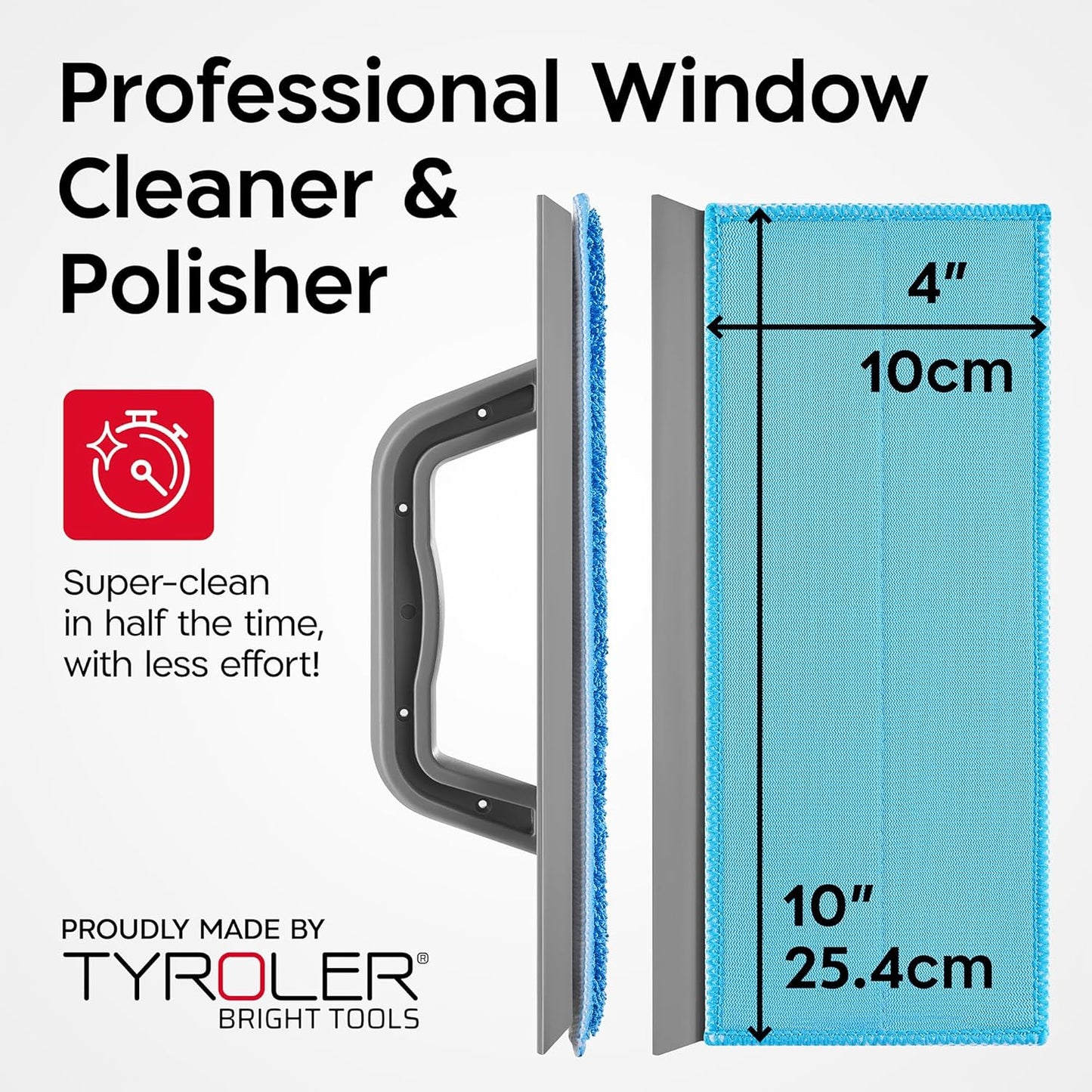 Tyroler Silicone Shower Squeegee for Glass Doors - 10" | 2 Microfiber Scrub & Polish Cloths | Multi-Surface Wiper | Perfect Window Squeegee for Home | Squeegee for Shower Glass | Shower Door Squeegee