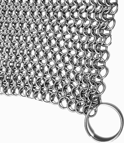 Chainmail Scrubber Cleaner 7.8" x 7.8" Premium 316L Stainless Steel Scrubber for Cast iron Pots,Pan, BBQ Grill, Wok and All Kitchenware Items - Stainless Steel