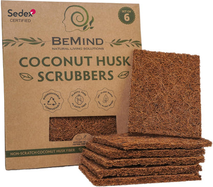 Coconut Scrubber(6) - Natural Dish Scrubber | Eco Friendly & Non-Scratch Coconut Husk Scouring Pad