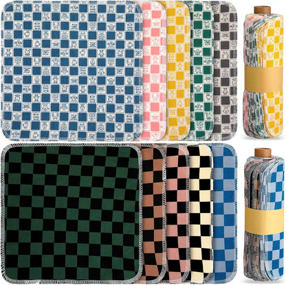 Redbaker 50 Pcs Reusable Paper Towels Paperless Reusable Cotton Cloths Toilet Absorbent Washable Paper Towels with Roll Kitchen Dishcloth for Kitchen Paperless Dishcloths(Stripe)