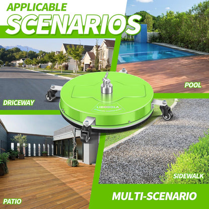 14" Pressure Washer Surface Cleaner with 4 Wheels - Stainless Steel Surface Cleaner for Pressure Washer Attachment for Concrete, Patio, Sidewalk, Deck and Driveways - PWS14