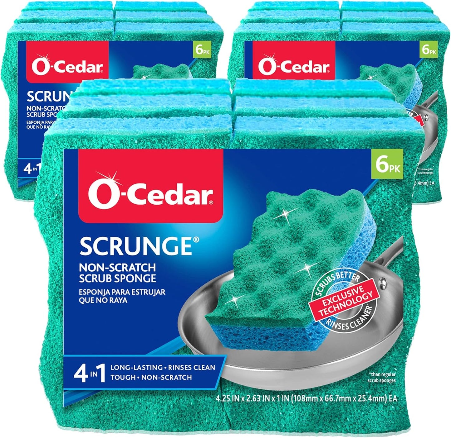 O-Cedar Multi-Use Scrunge Scrub Sponge 6 Count (Pack of 2)