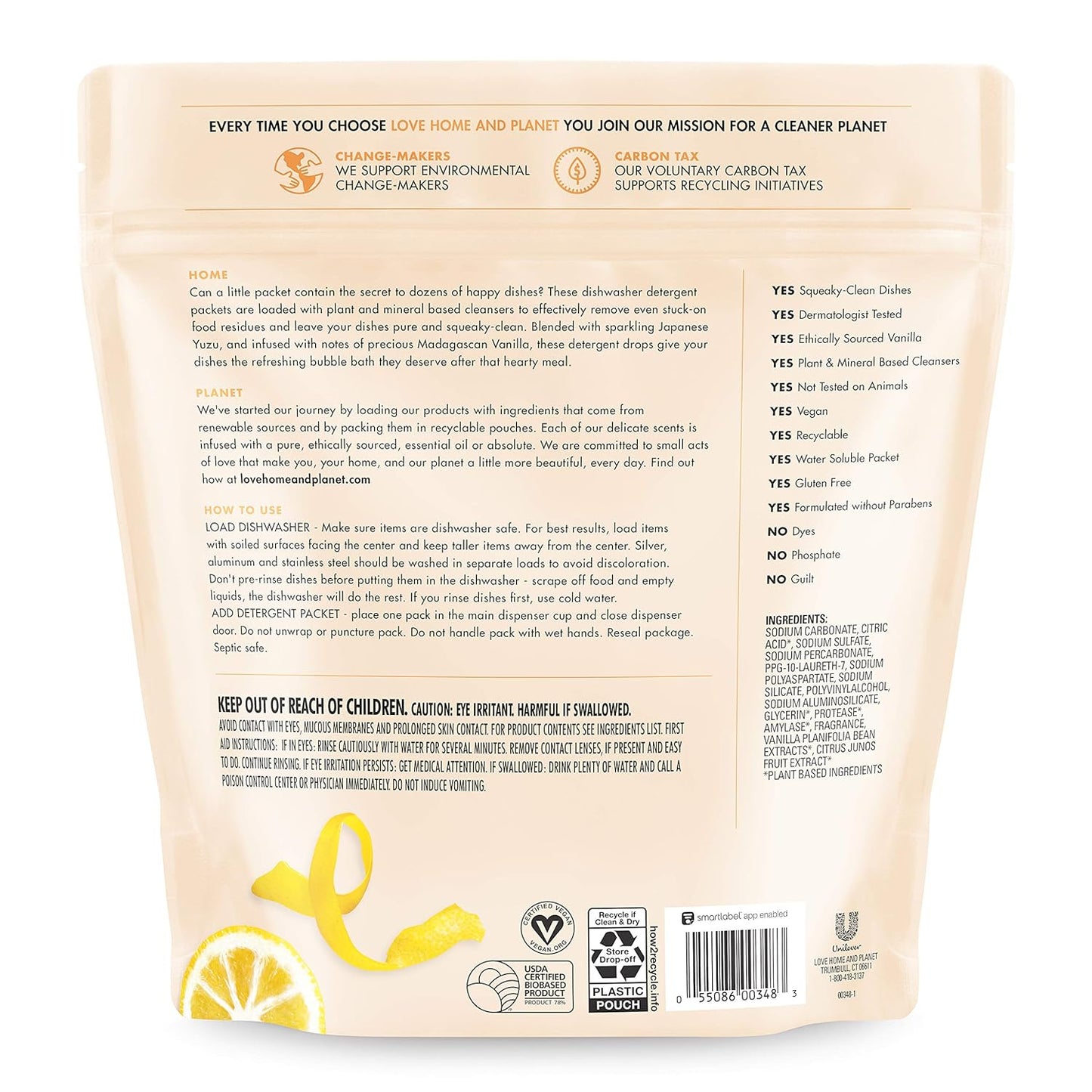 Love Home and Planet Dishwasher Detergent, Gel Lavender & Argan Oil, 56 oz