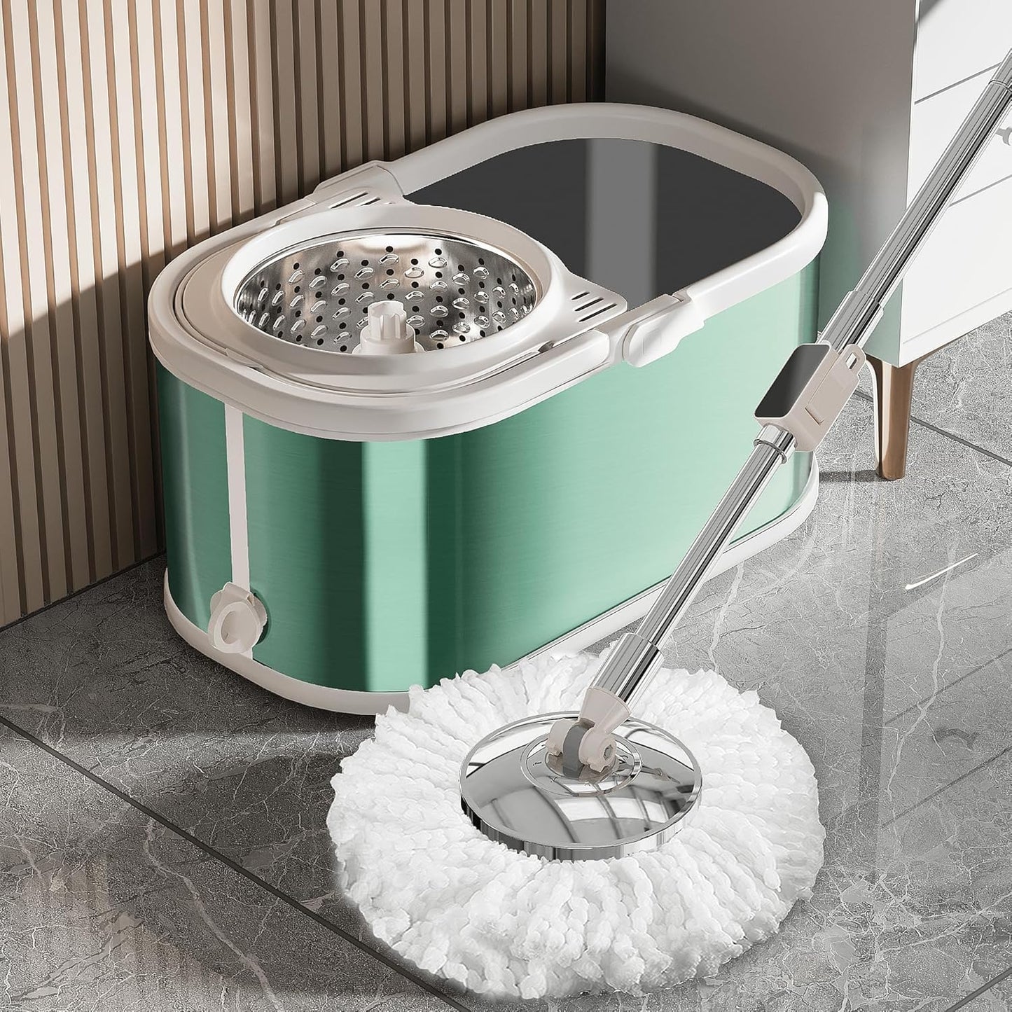 Spin Mop and Bucket with Wringer Set for Home,360° Mop and Bucket with Separate Clean and Dirty Water,Wet Dust Mop for Floor Cleaning with Extra Refills (Silver)