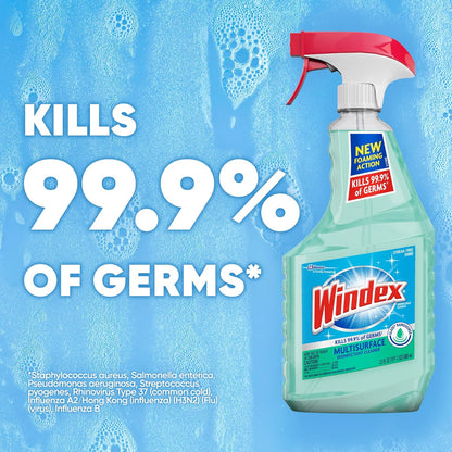 Windex Multipurpose Cleaner Disinfectant Spray Trigger Bottle, New Foaming Action Formula, Surface Cleaning Spray, Glade Rainshower Scent, 32 Fl Oz