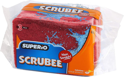 Non-Scratch Cellulose Sponge Kitchen Scrub Sponge with Scouring Pad Set, Good for Non-Stick Cookware Frying Pan, Pot, Counter Top, Sink Scrubbing, Kitchen Scrubbers, Pack of 2, (Red/Pink)