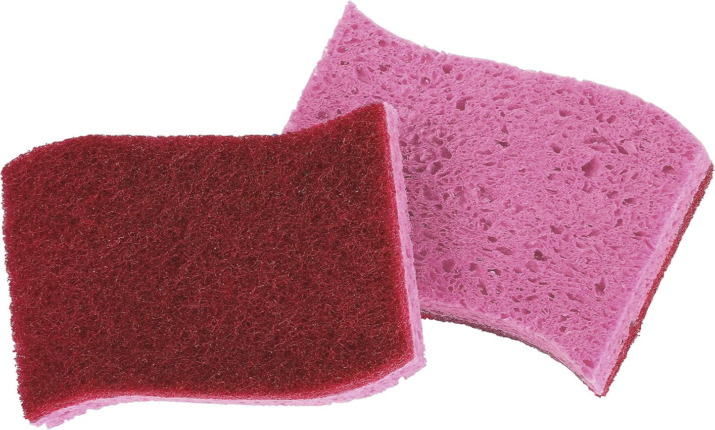Non-Scratch Cellulose Sponge Kitchen Scrub Sponge with Scouring Pad Set, Good for Non-Stick Cookware Frying Pan, Pot, Counter Top, Sink Scrubbing, Kitchen Scrubbers, Pack of 2, (Red/Pink)
