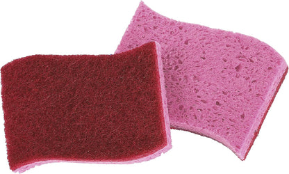 Non-Scratch Cellulose Sponge Kitchen Scrub Sponge with Scouring Pad Set, Good for Non-Stick Cookware Frying Pan, Pot, Counter Top, Sink Scrubbing, Kitchen Scrubbers, Pack of 2, (Red/Pink)