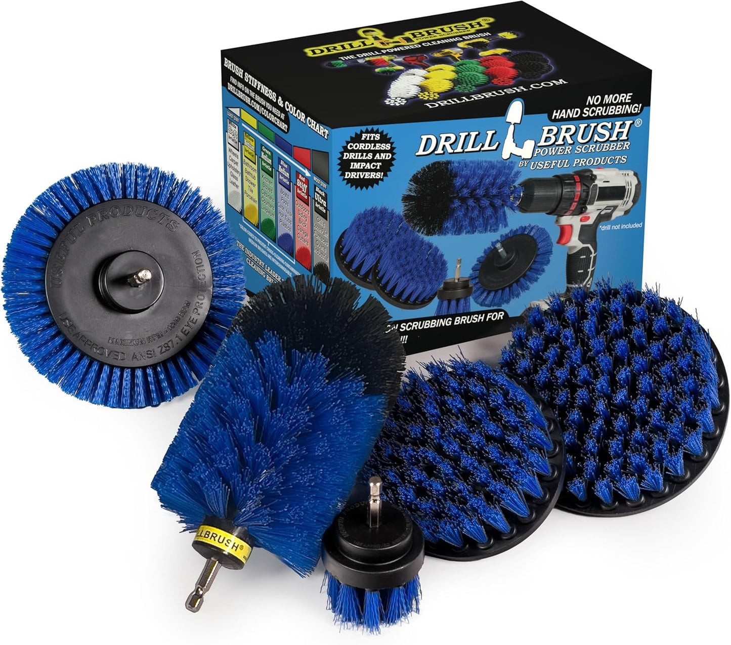 Drillbrush Multi-Surface Drill Brush Attachments Set for Car Interior, Bathroom, Flooring, Counters, Sinks, Siding, Garages, and More - Dishwasher Safe Drill Brush Car Detailing Kit Attachment Set