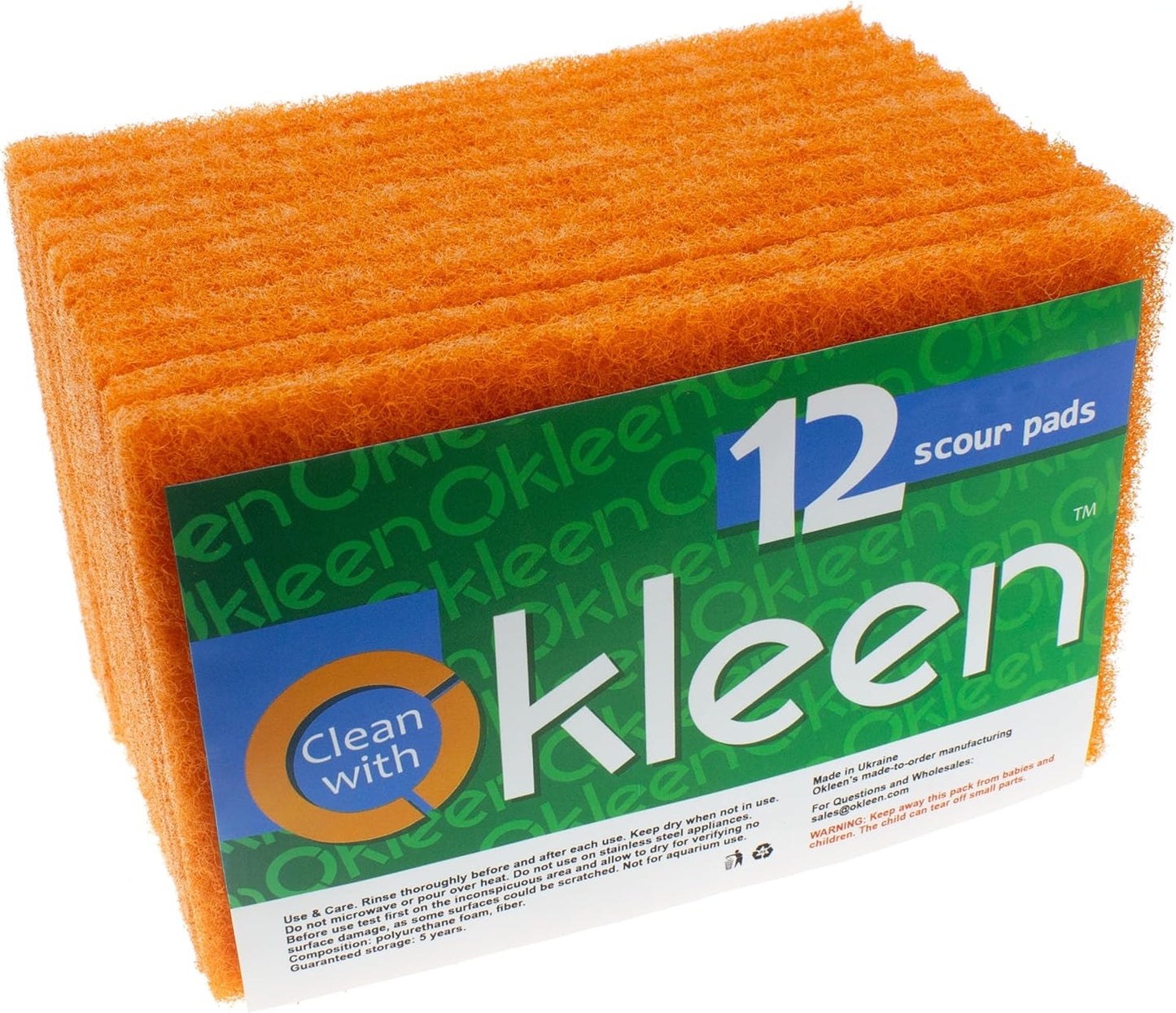 Delicate Scour Pads. Made in Europe. 12 Pack, 4 x 6 Inch Odorless General Purposes Scouring Scrubbers for Cleaning Dishes, Cutlery, Kitchen, Household & Outdoor Things (Orange)