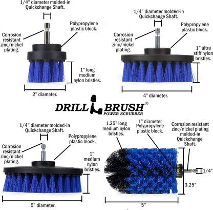 Drillbrush Multi-Surface Drill Brush Attachments Set for Car Interior, Bathroom, Flooring, Counters, Sinks, Siding, Garages, and More - Dishwasher Safe Drill Brush Car Detailing Kit Attachment Set