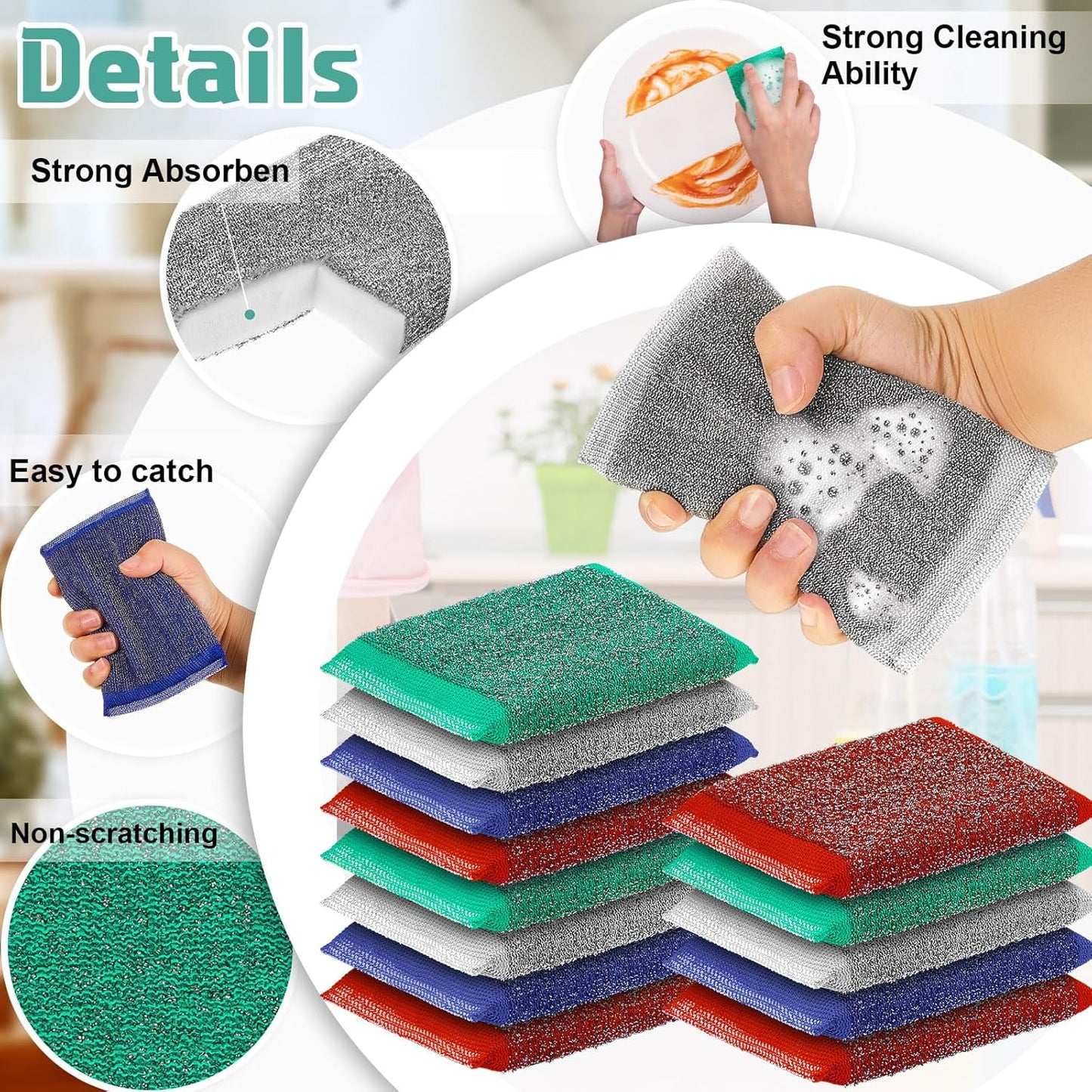 Thyle 36 Pack Steel Scrub Sponges for Dishes Non Scratch Scouring Multi Use Metal Scrubber Heavy Duty Dish Wash Kitchen Sponge for Pot Dish Washing Hard Surface Cleaning (Gray)
