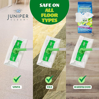 Juniper CLEAN Wet Floor Wipes, Multi Surface Floor Cleaner Wet Mop Pads Fit Swiffer Sweeper Mop, Fresh Scent & Plant-Based Textured Cloth Trap Absorb Dirt, 20 Count (Pack of 12)