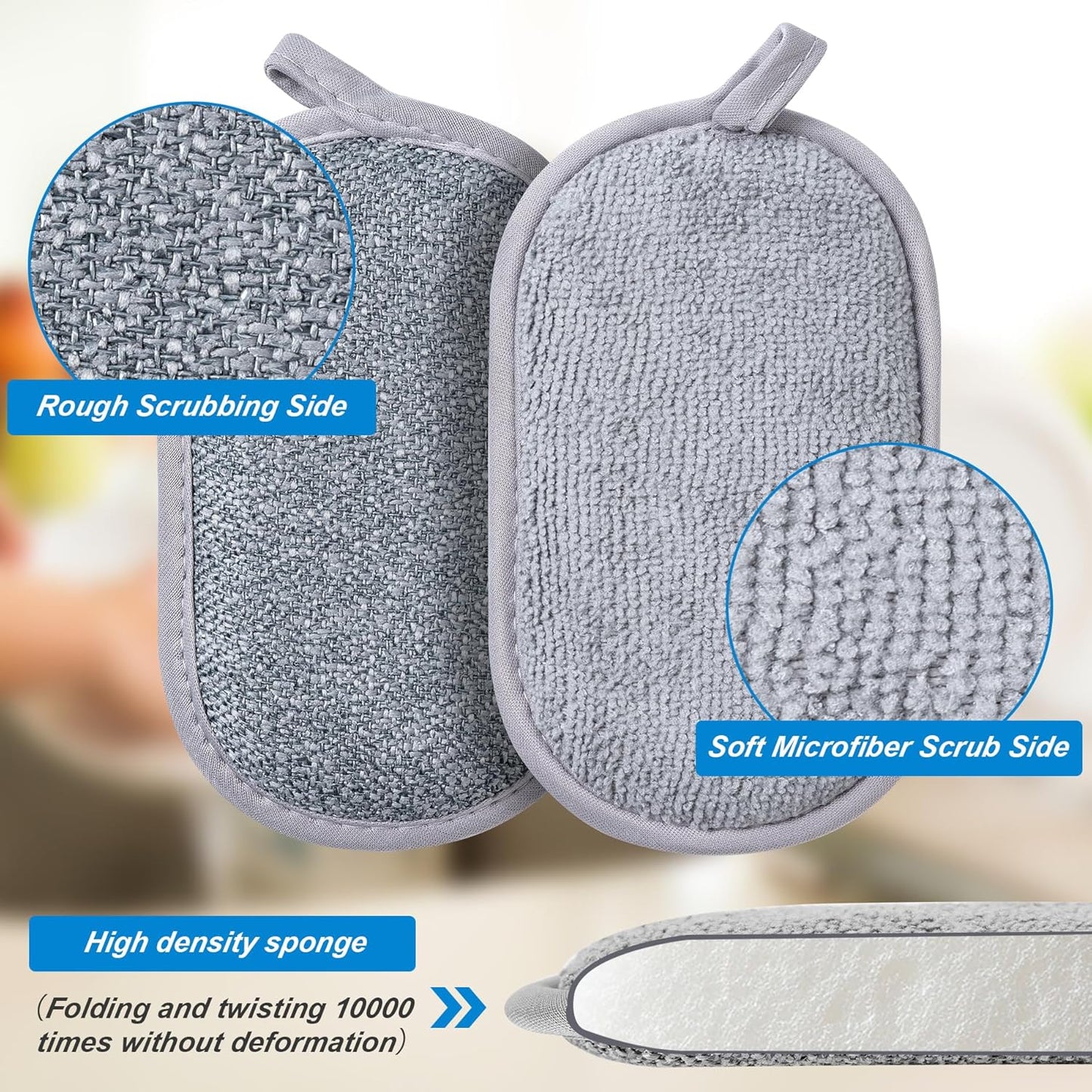 Dual-Sided Multi-Purpose Scrub Sponges, Non-Scratch Dishwashing Sponges for Kitchen, Reusable Microfiber Sponge for Efficiently Cleaning Dishes, High Density Sponge Inside (6 Pack, Medium)