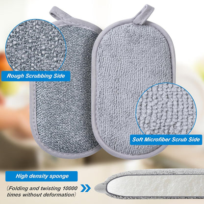 Dual-Sided Multi-Purpose Scrub Sponges, Non-Scratch Dishwashing Sponges for Kitchen, Reusable Microfiber Sponge for Efficiently Cleaning Dishes, High Density Sponge Inside (6 Pack, Medium)